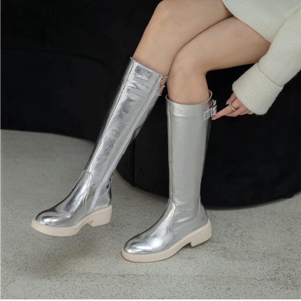 keleimusi Women's Genuine Leather Knee High Combat Boots
